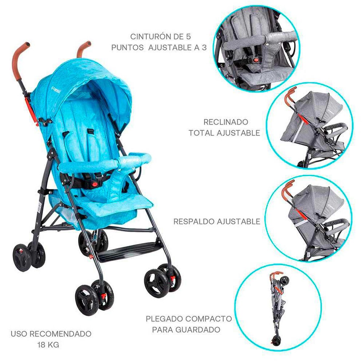 Coche Paragua Bebe 5126 Plegable Liviano Compacto Celeste Bebesit