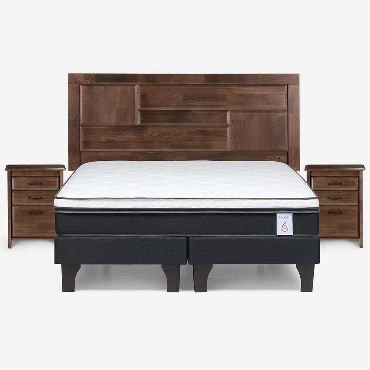 Cama Europea Rosen King Dolce + Respaldo + 2 Veladores
