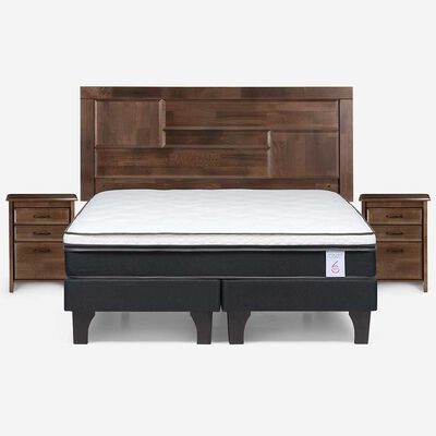 Cama Europea Rosen King Dolce + Respaldo + 2 Veladores
