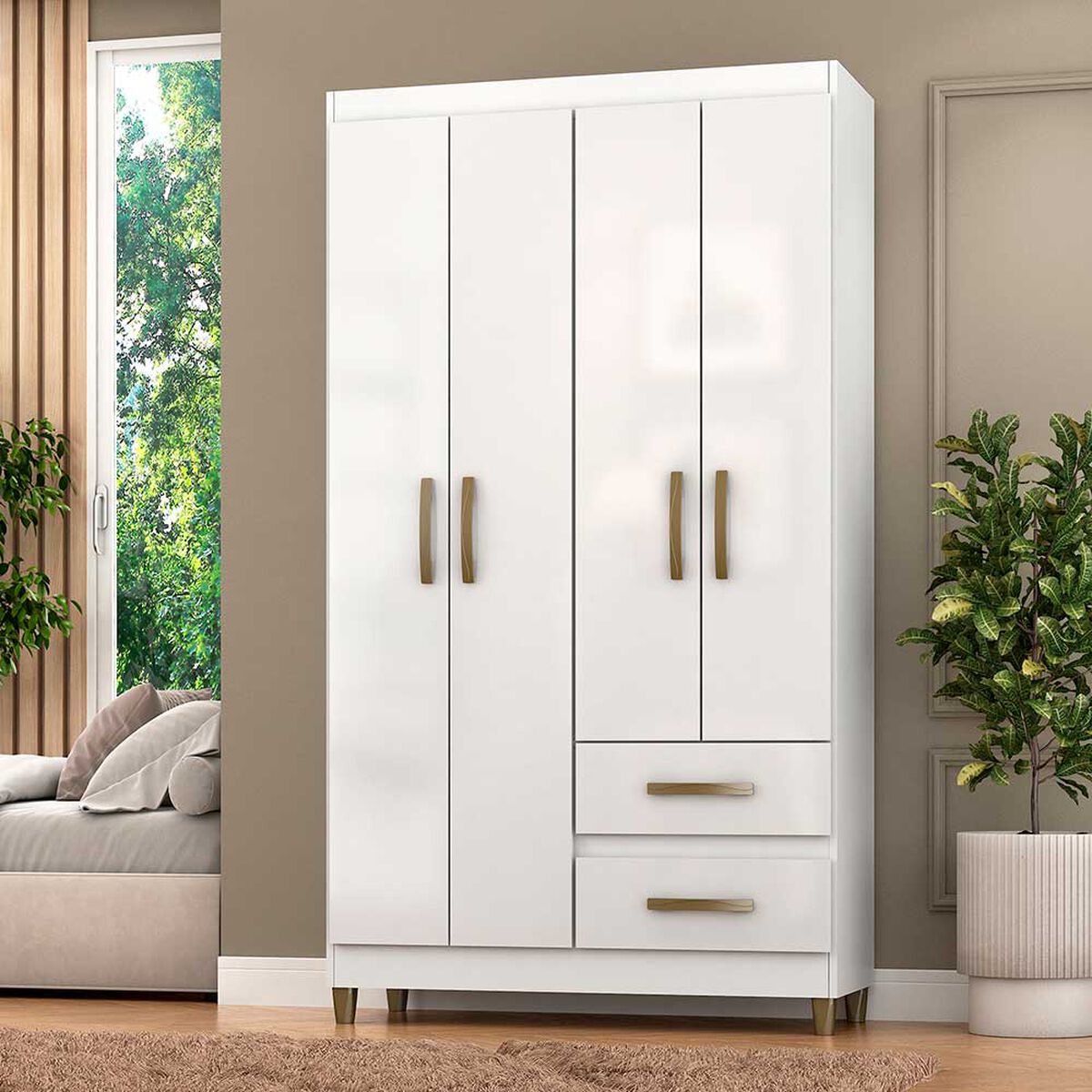 Cl&oacute;set Vekkahome Lisboa 4 Puertas 2 Cajones Blanco