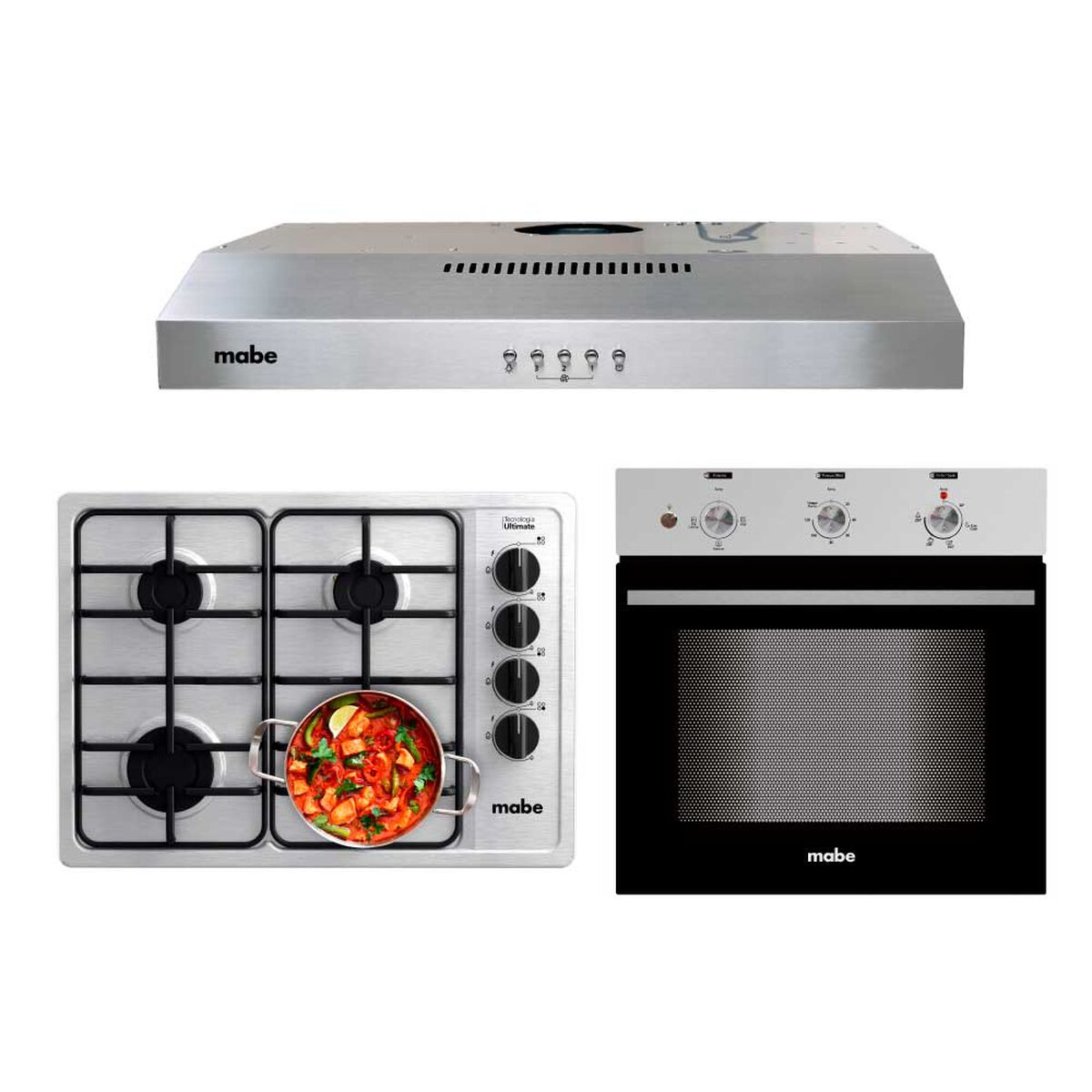 Kit Empotrable Campana Mabe CM6045XV0 + Encimera CMG6044SD-1CL + Horno HM6031EXAI0