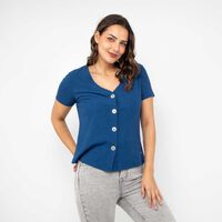 Polera Botones Manga Corta Mujer Zibel Azul, Crudo, Menta, Rosado, Verde-Cla