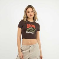 Polera Crop Con Estampado Manga Corta Mujer Icono Cafe, Color-1, Color-2, White