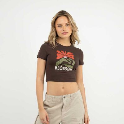 Polera Crop Con Estampado Manga Corta Mujer Icono