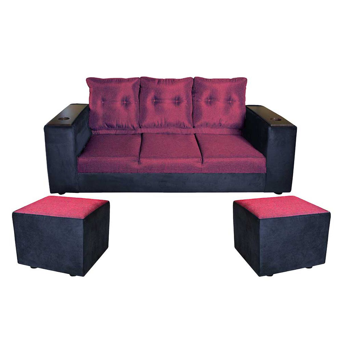 Sof&aacute; Muebles MYM Julietta 3 Cuerpos + Dos Pouf 1 Cuerpo Negro Burdeo