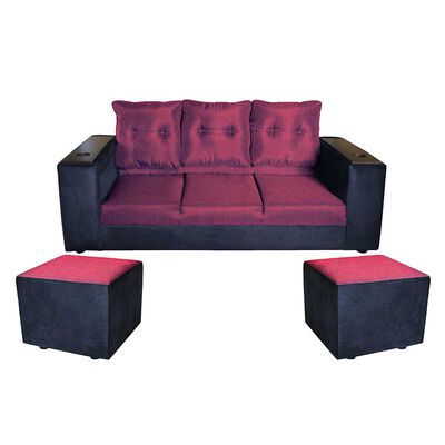Sof&aacute; Muebles MYM Julietta 3 Cuerpos + Dos Pouf 1 Cuerpo Negro Burdeo