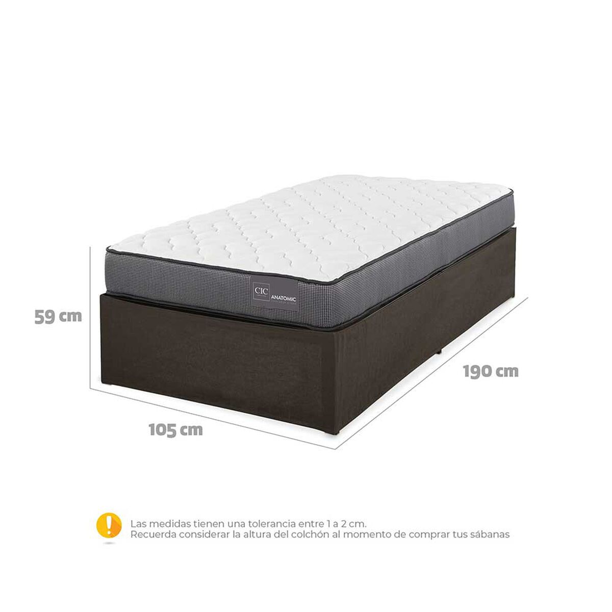 Cama Europea CIC Iron Smart 1,5 Plazas Anatomic + Faldón