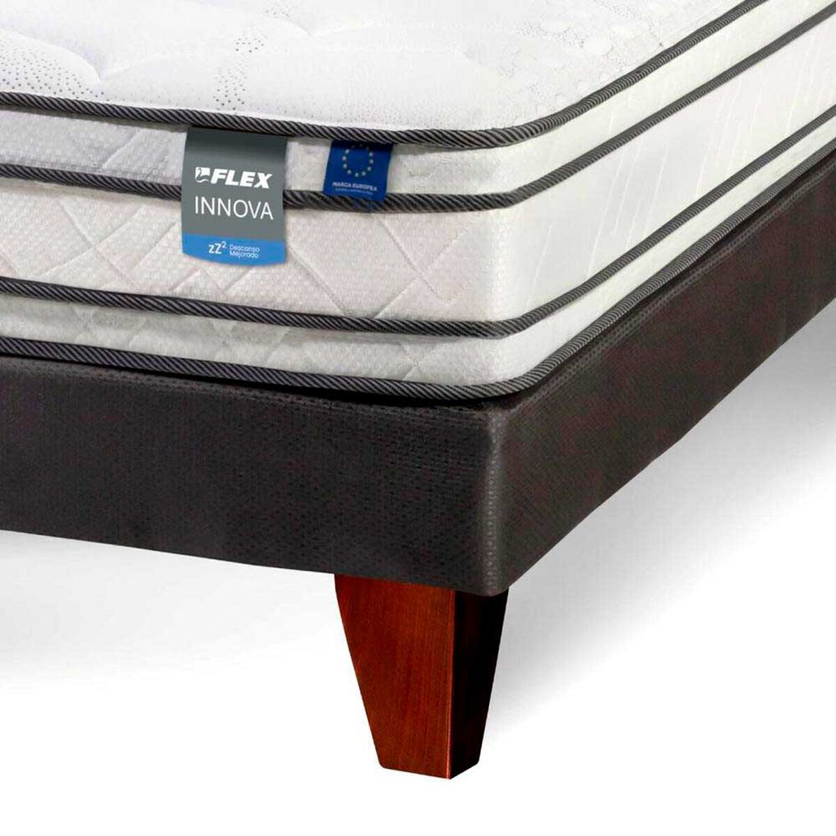 Cama Europea Flex 2 Plazas Innova + Respaldo + 2 Veladores