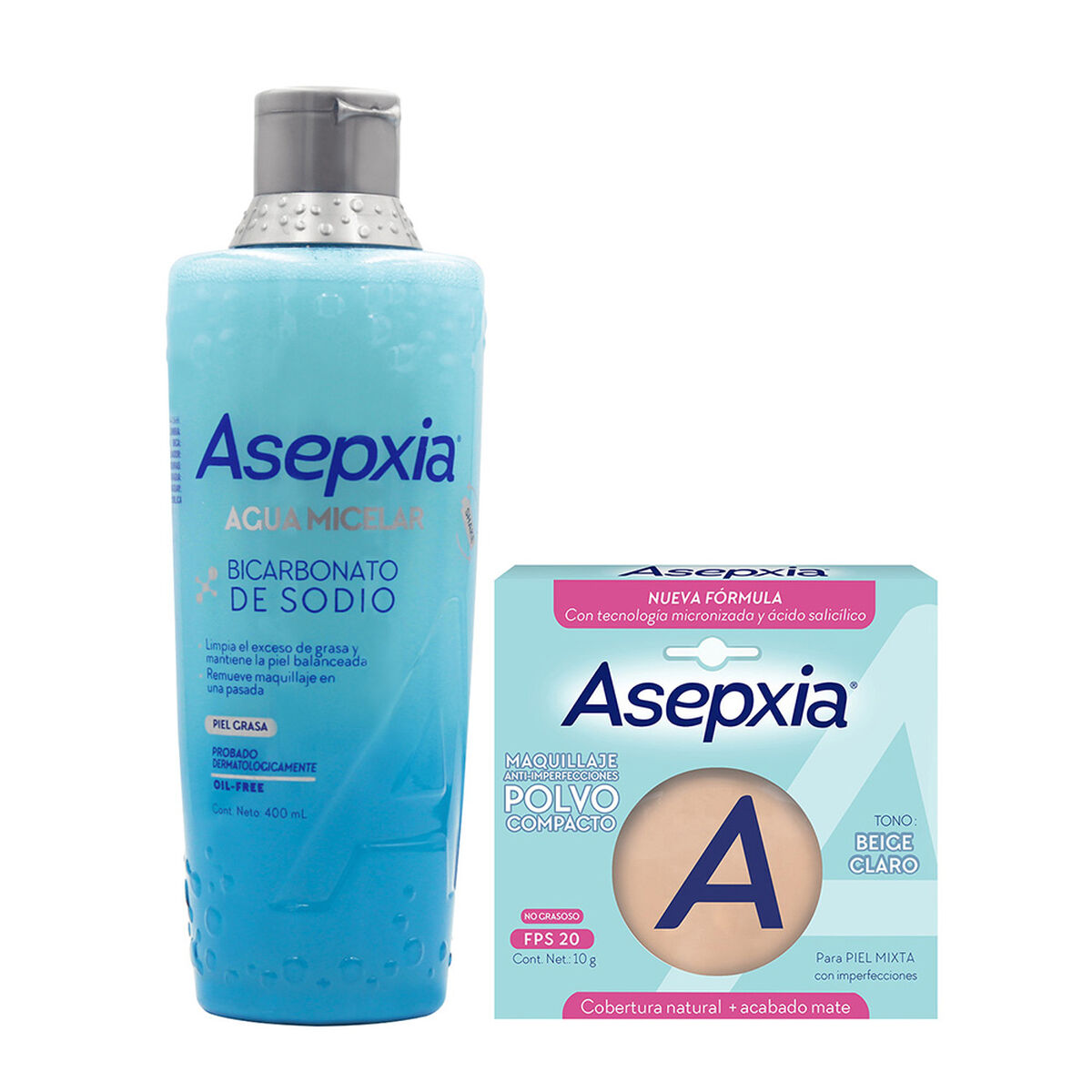 Asepxia Micelar Bicarbonato 400 ml + Polvo Compacto Beige Claro