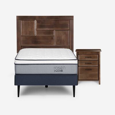 Cama Europea Rosen 1 Plaza Indie + Respaldo + Velador Dolce