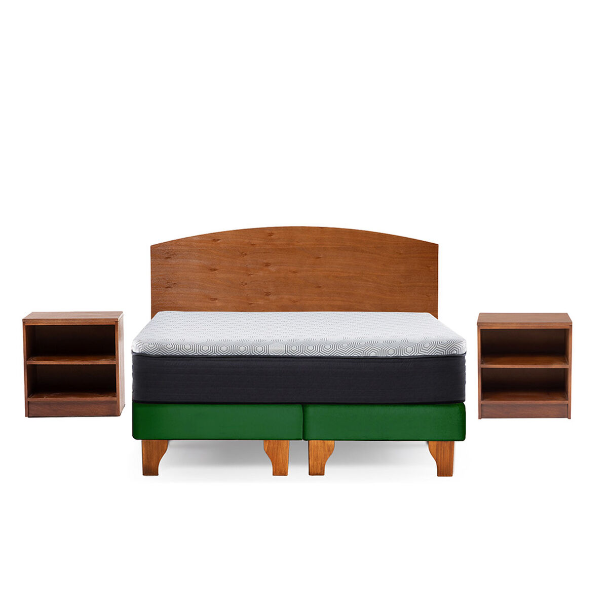 Cama Europea Latam Home 2 Plazas New Top Tela Velvet Verde + Maderas Atlas