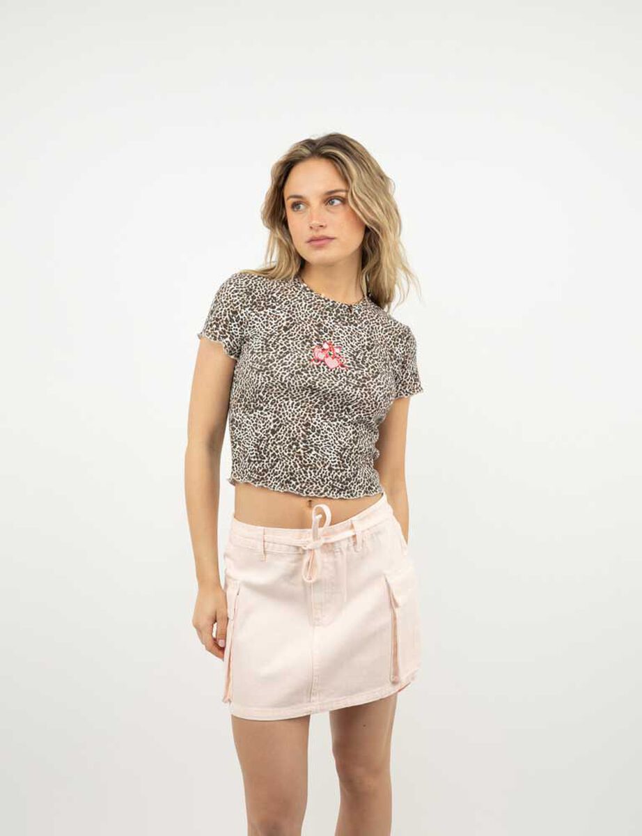 Polera Crop Con Estampado Manga Corta Mujer Icono