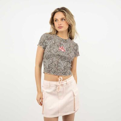 Polera Crop Con Estampado Manga Corta Mujer Icono Animal, Blanco, Navy, Rosado