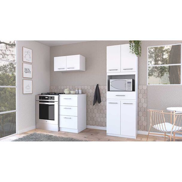 Combo Mueble Superior + Mueble Microondas + Mueble Inferior TuHome Manchester Blanco