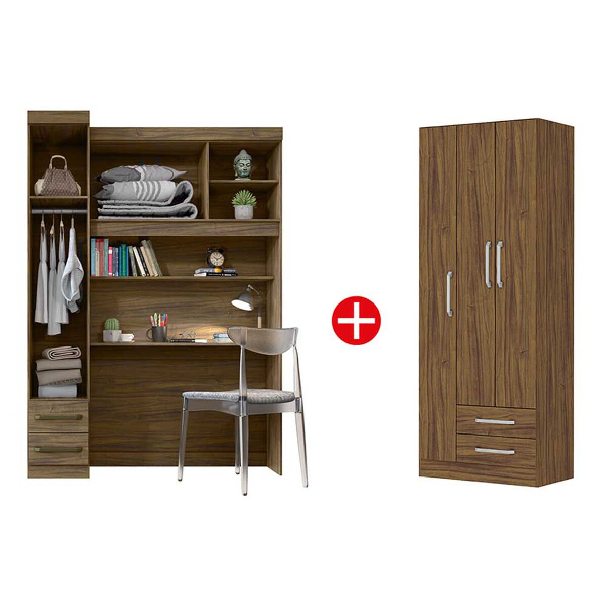 Combo Cl&oacute;set Casanova 3 Puertas 2 Cajones + Cl&oacute;set Escritorio 3 Puertas