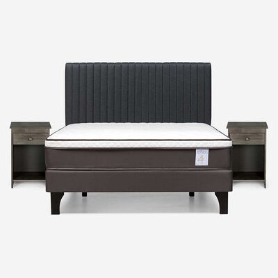 Imagen 1 del producto Cama Europea Rosen 2 Plazas New Style 4 + Respaldo + 2 Veladores Grafito