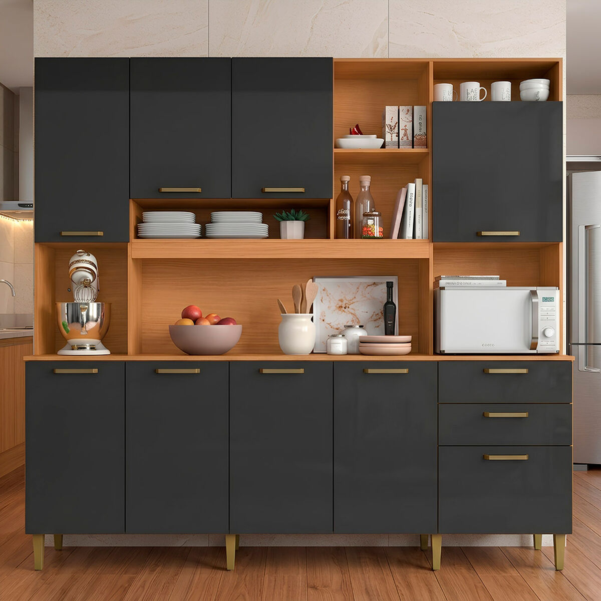 Kit de Cocina Onessta Mega 2 Cajones 9 Puertas Cinamomo Grafito