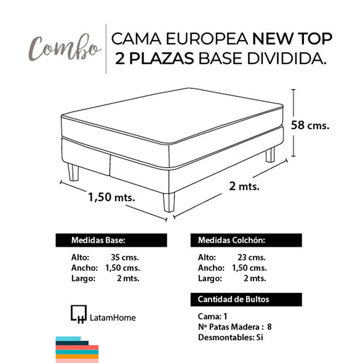 Cama Europea Latam Home 2 Plazas New Top BD Beige
