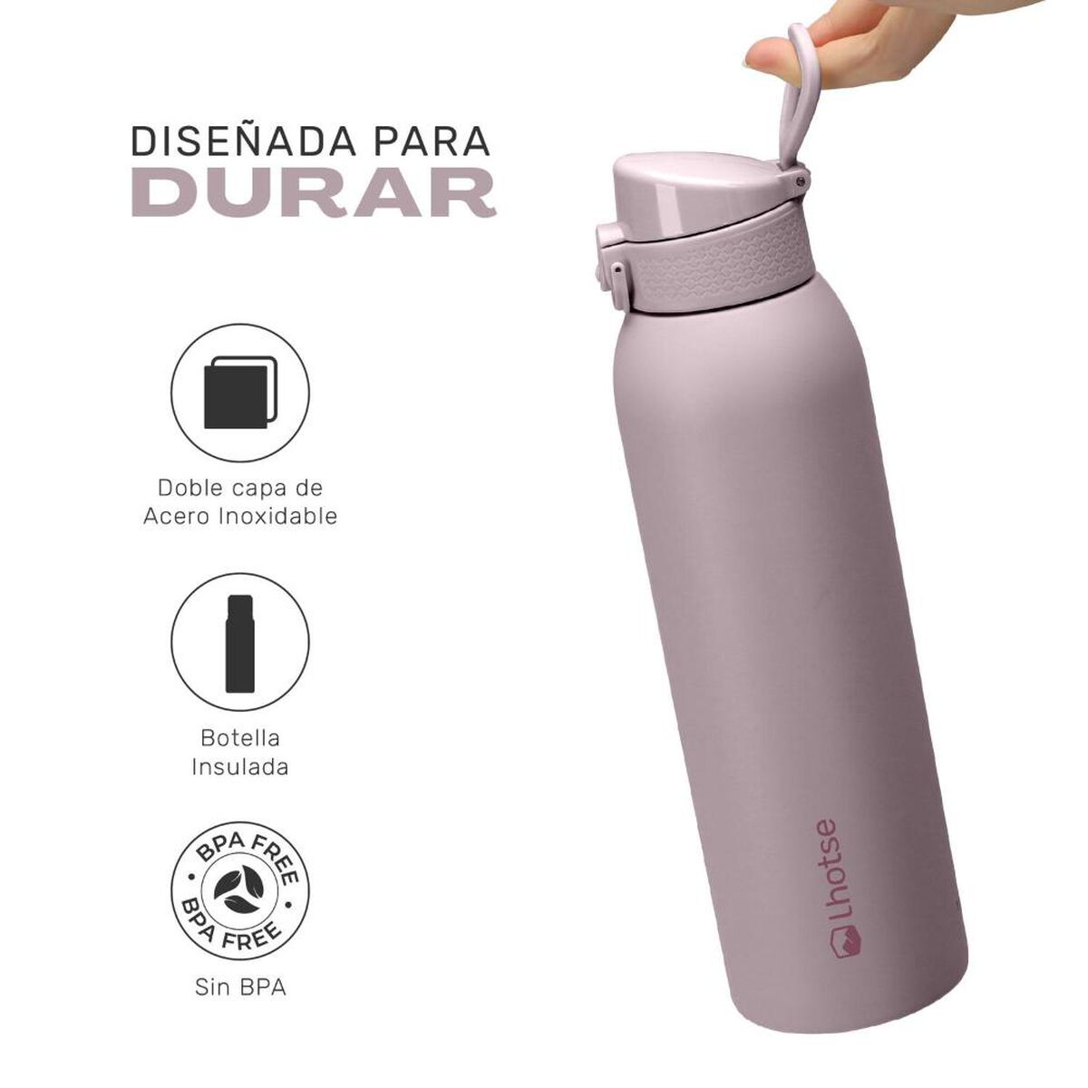 Botella T&eacute;rmica Agua Lhotse Acero Inox 3 Tapas HydroCore 1Lt Rosa