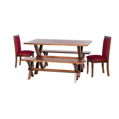 Juego de Comedor Latam Home Sevilla Girona 2 Sillas + 2 Bancas Velvet Burdeo