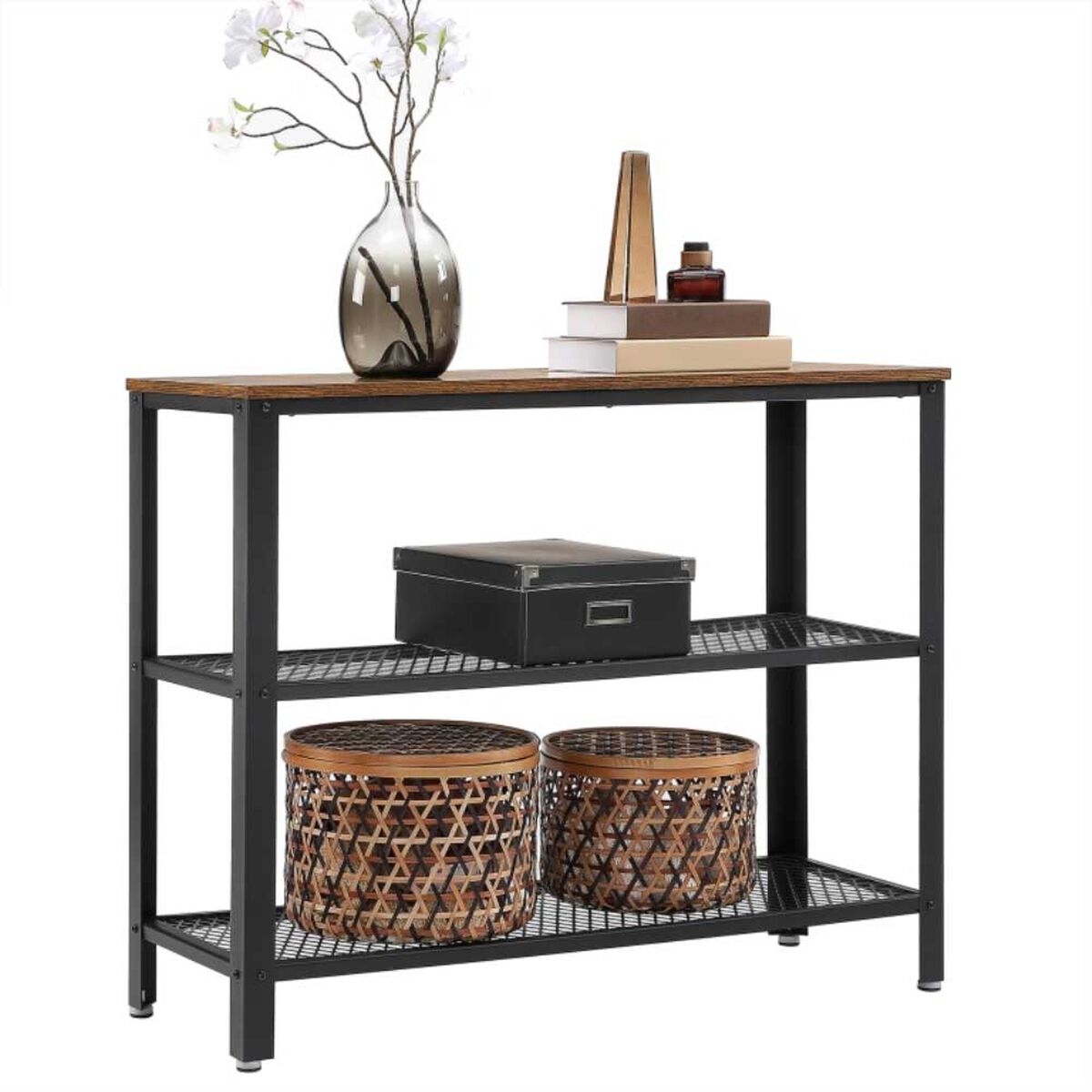 Mesa de Arrimo Fm Furniture Metalwood Colection Marrón Rústico