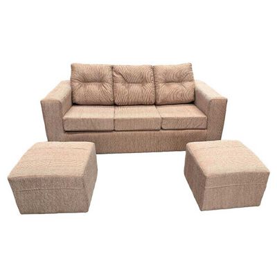 Juego de Living Kea Nize Sofá 3 Cuerpos + Dos Pouf Tela Beige