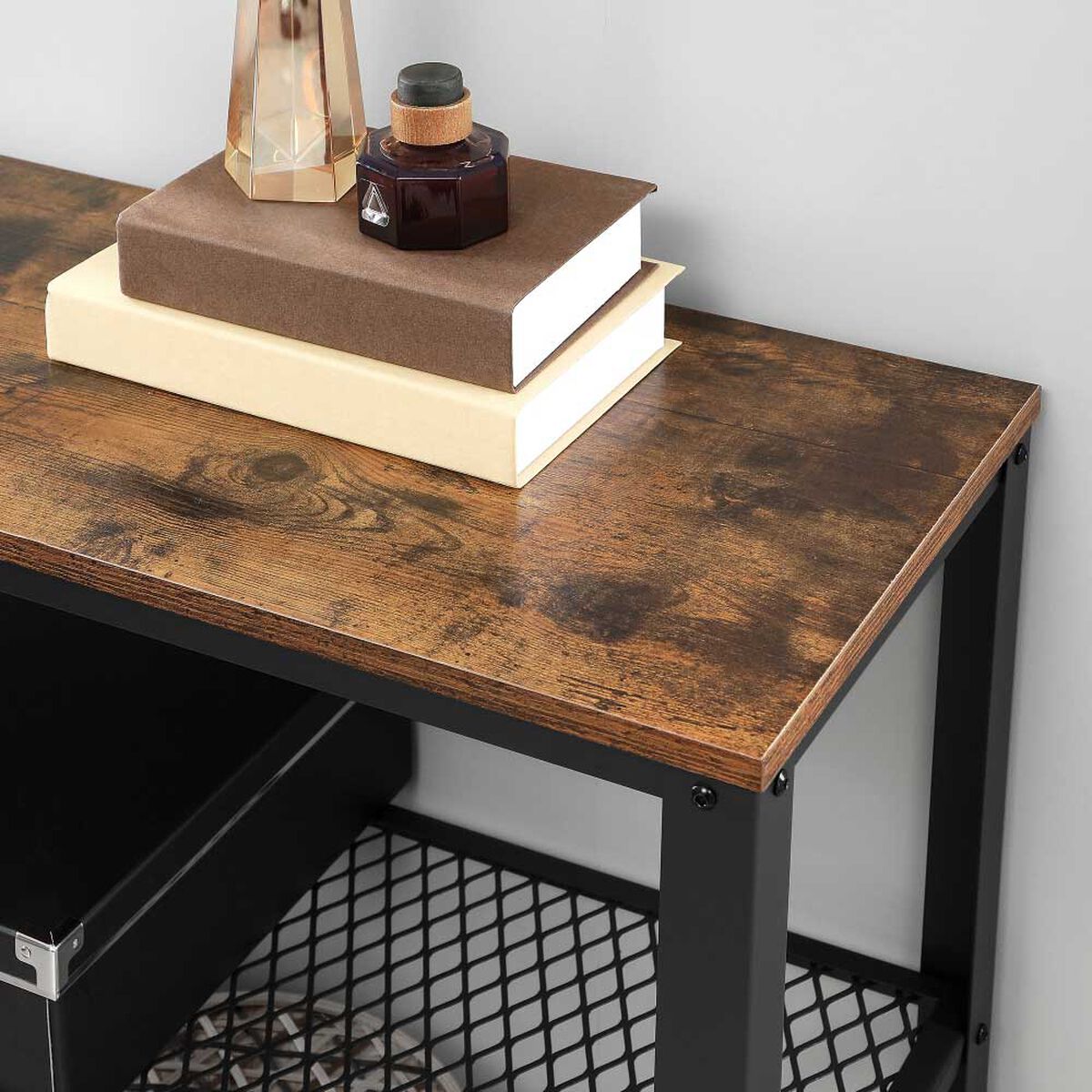 Mesa de Arrimo Fm Furniture Metalwood Colection Marrón Rústico