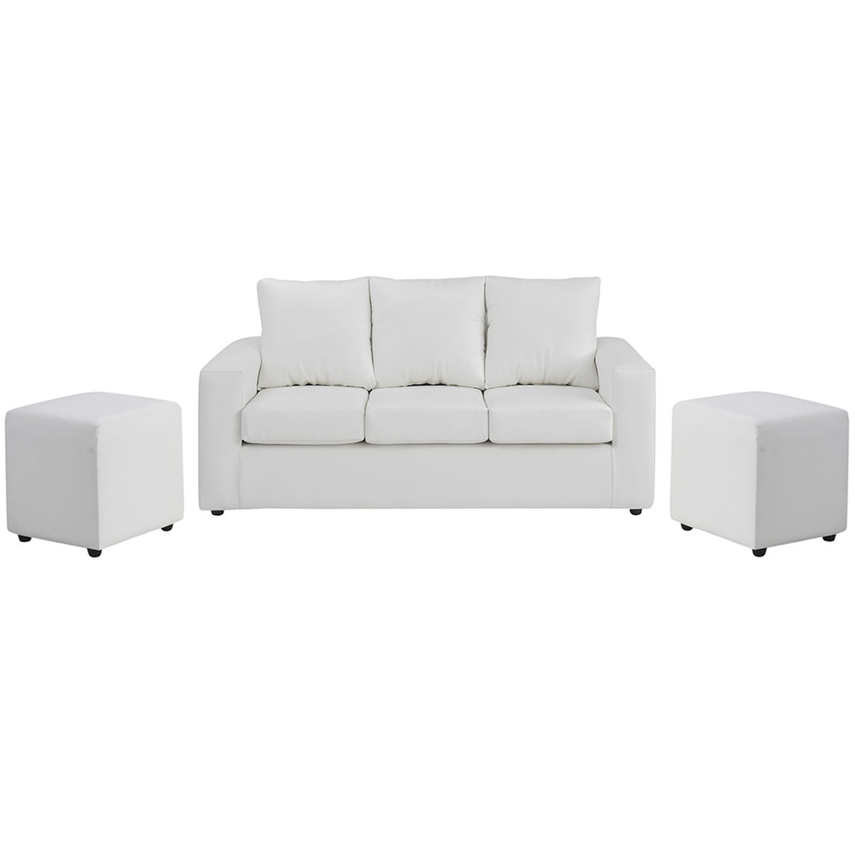 Sofá Bodevir Kendy 3 Cuerpos + Dos Pouf Cali Blanco