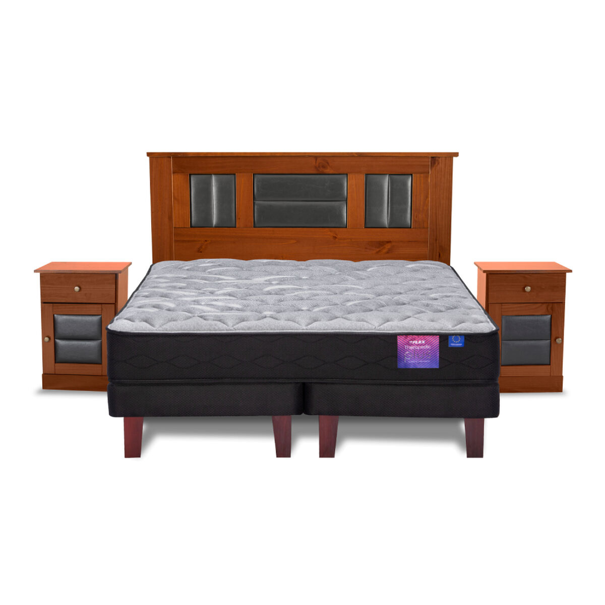 Cama Europea Flex Base Dividida King Therapedic Plus + Respaldo + 2 Veladores Lorraine
