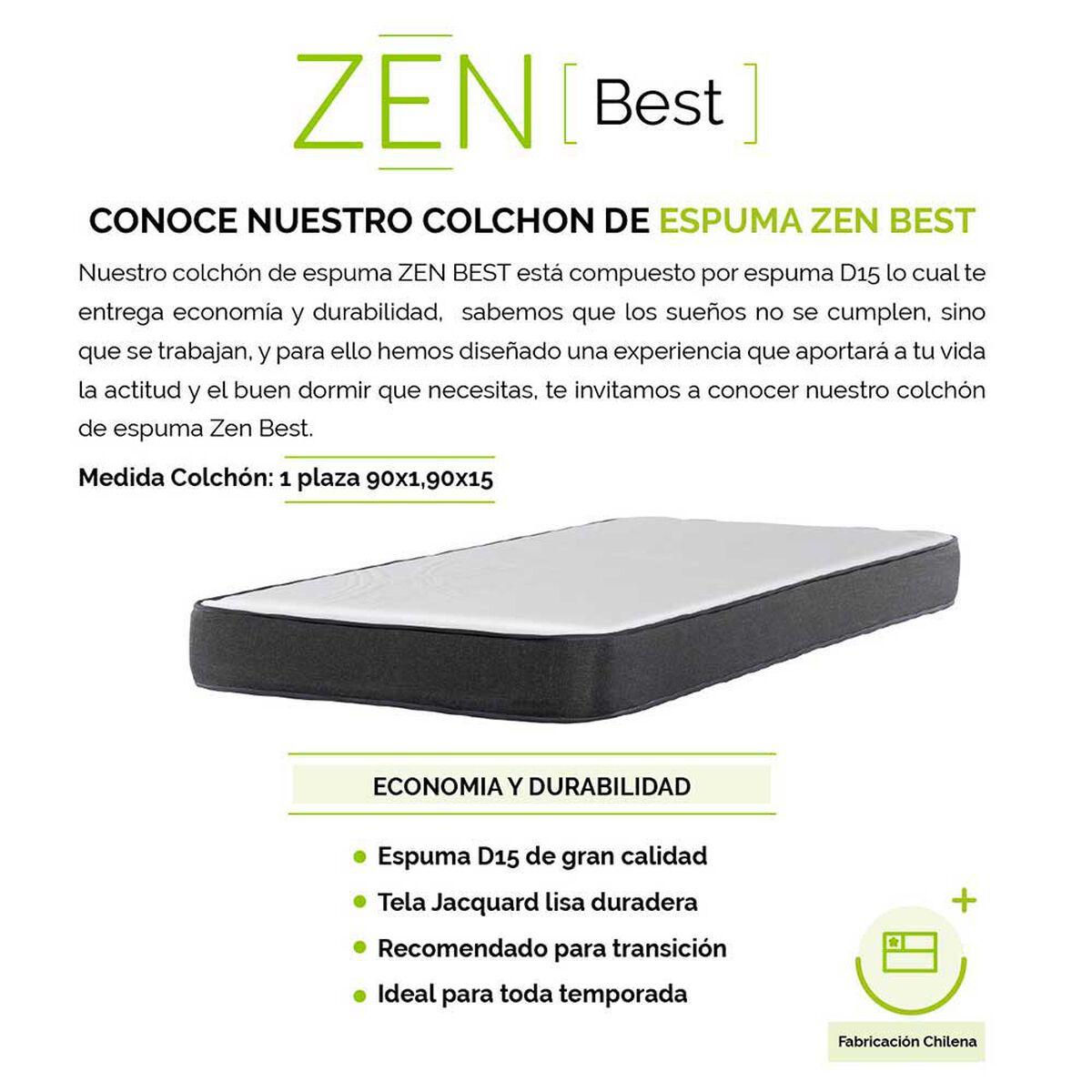 Camarote Triple Latam Home 1 Plaza Zen + Colchón Espuma Gris