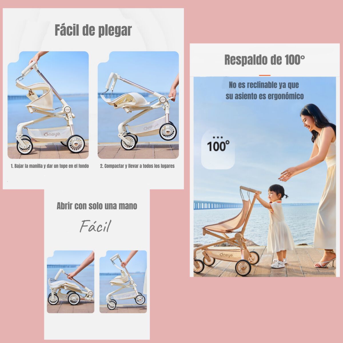 Coche de Paseo Lujoso Últra Slim LuBabycas Dorado