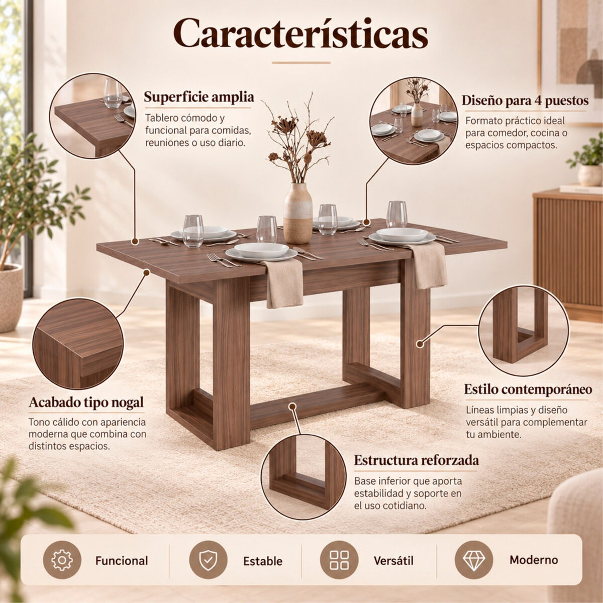 Mesa de Comedor Tuhome Volterra Avellana