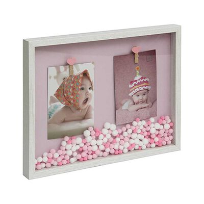 Marco Vgo Madera con Pinzas Pompones Rosa 43 x 24 cm