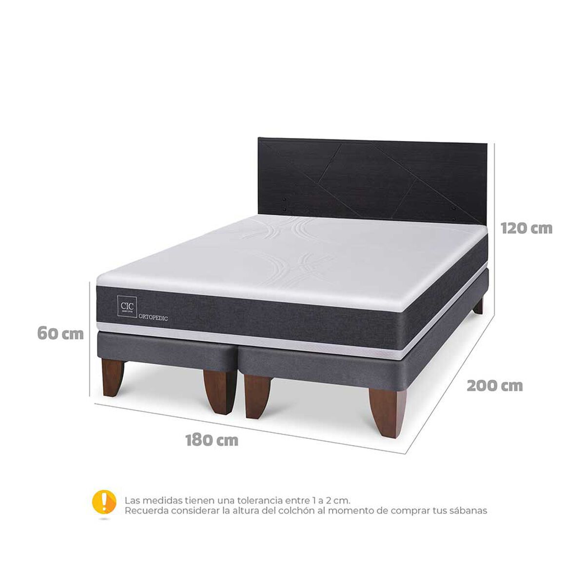 Cama Europea CIC Base Dividida King Ortopedic  + Respaldo Villarrica Negro
