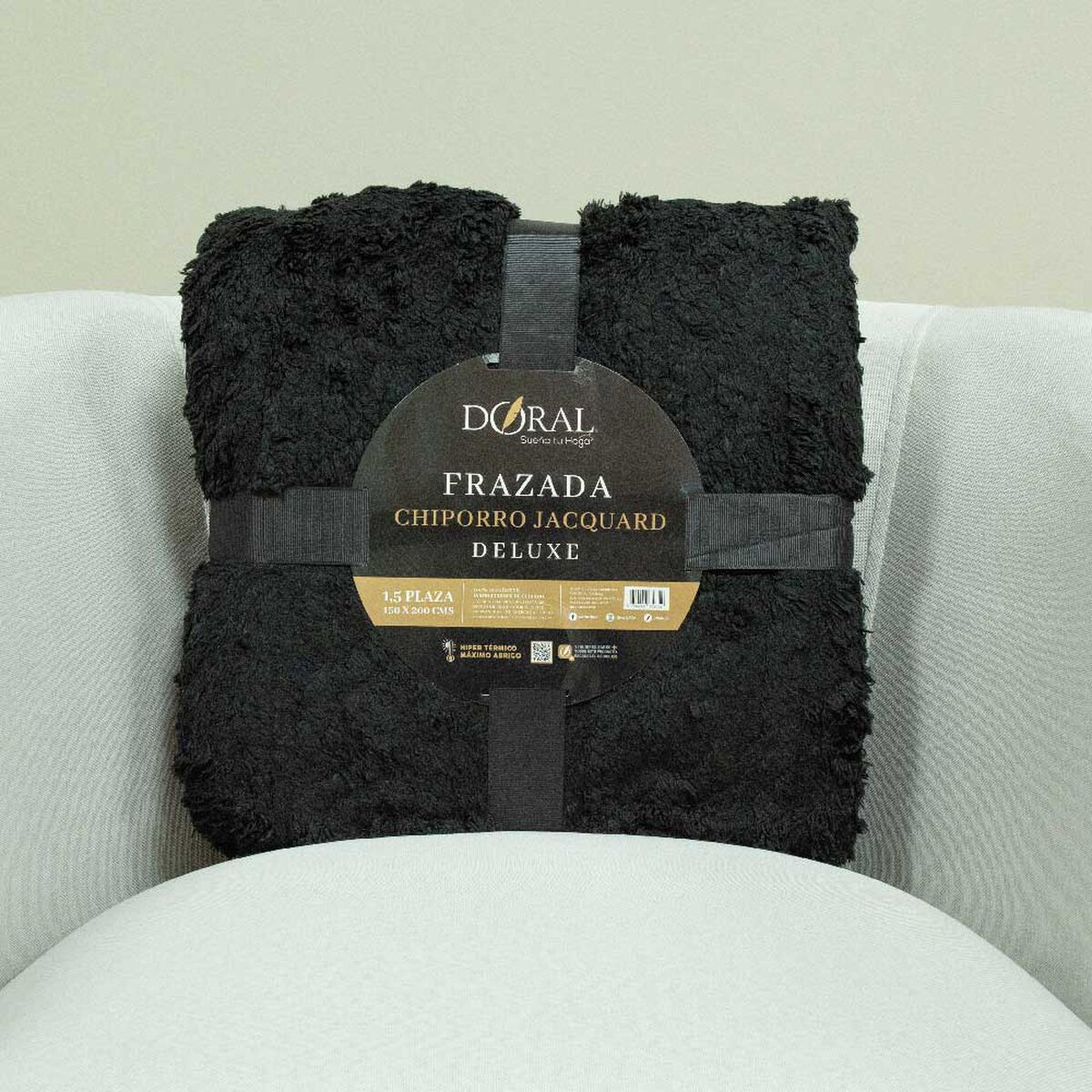 Frazada Doral 1,5 Plazas Chiporro Jacquard Liso Negro