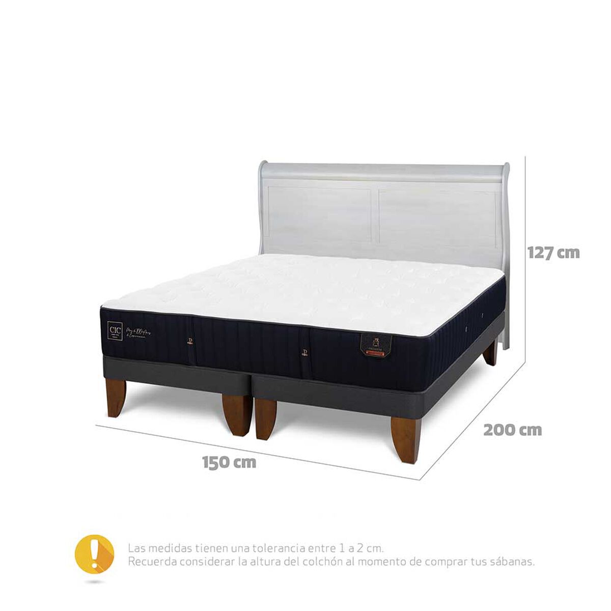 Cama Europea CIC Base Dividida 2 Plazas Premium + Respaldo Miro Alpino