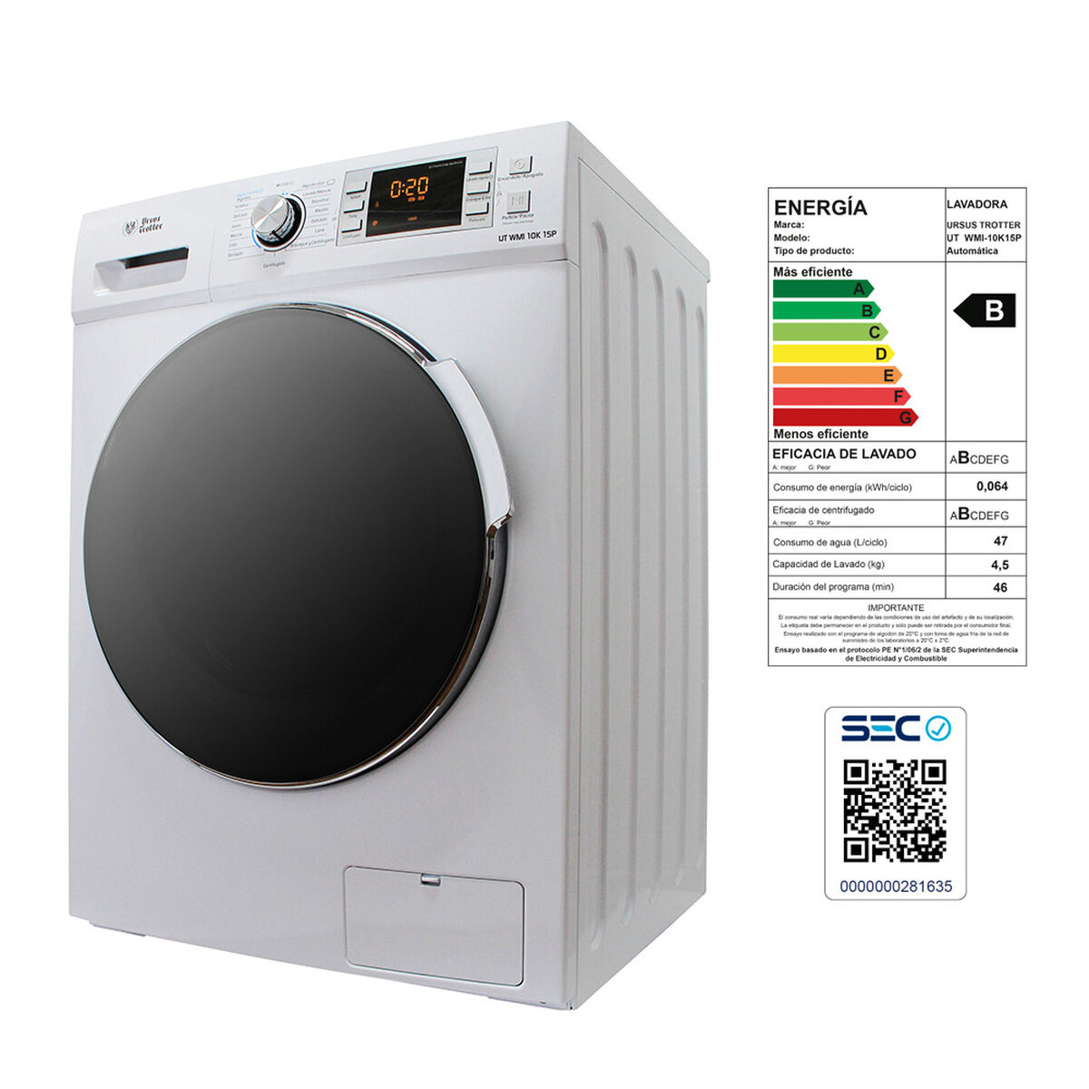 Lavadora Automática Ursus Trotter UT WMI 10 kg.