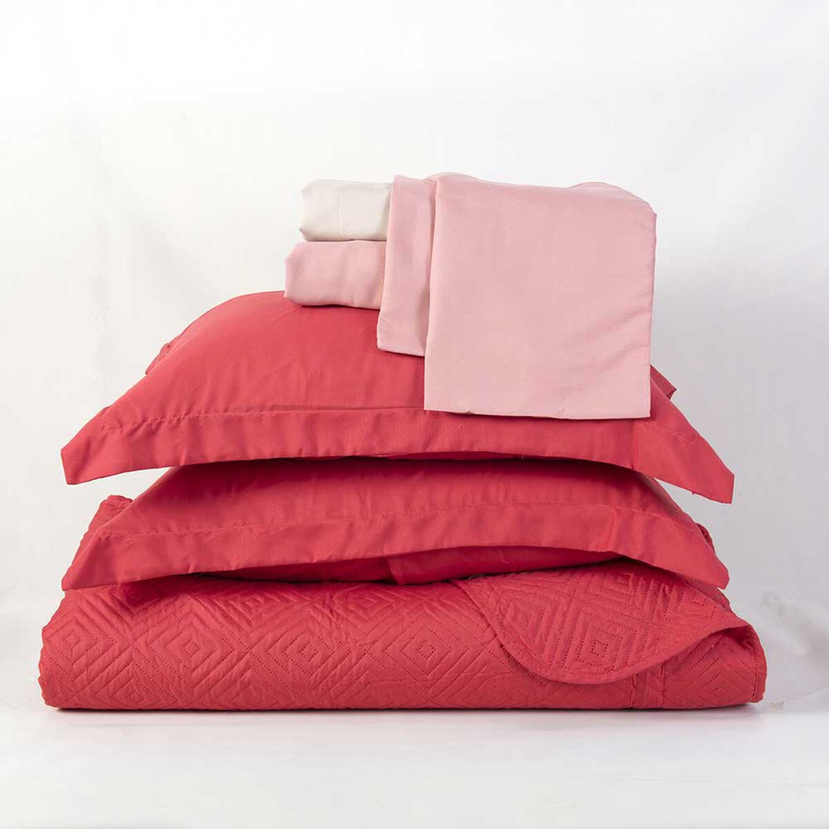 Set Quilt + Juego de Sábanas Mashini 2 Plazas Liso Coral