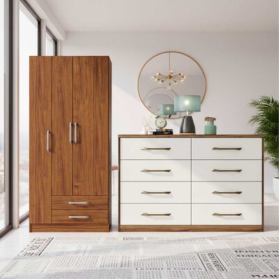 Cl&oacute;set Casanova 3 Puertas 2 Cajones + C&oacute;moda Casanova Charlotte Nogal 8 Cajones