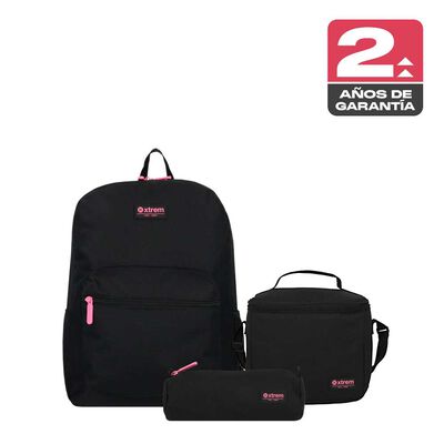 Triple Pack 6XT Mochila Ni&ntilde;a Xtrem Negro/Rosado