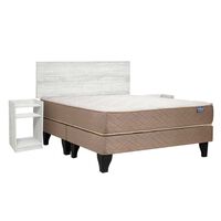 Cama Europea Celta Base Dividida 2 Plazas Bamboo + Respaldo + 2 Veladores Alba White