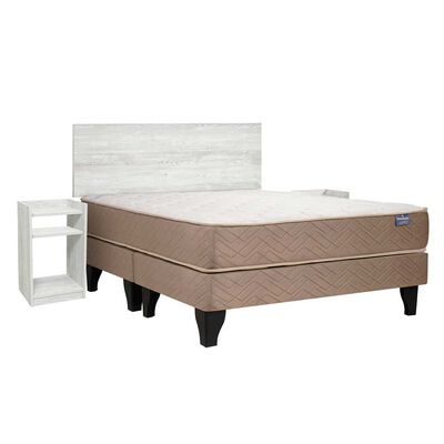 Imagen 1 del producto Cama Europea Celta Base Dividida 2 Plazas Bamboo + Respaldo + 2 Veladores Alba White