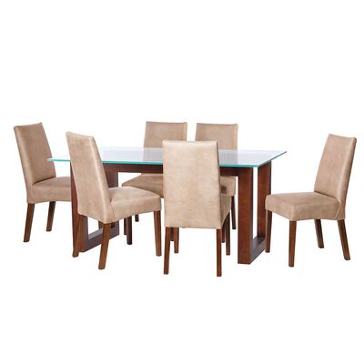 Juego de Comedor Latam Home Pamplona Oviedo 6 Sillas Lino Gris Claro