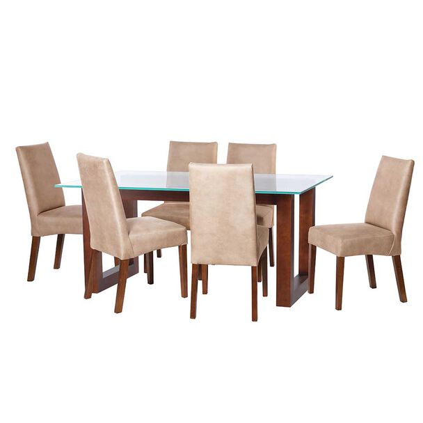 Juego de Comedor Latam Home Pamplona Oviedo 6 Sillas Lino Gris Claro