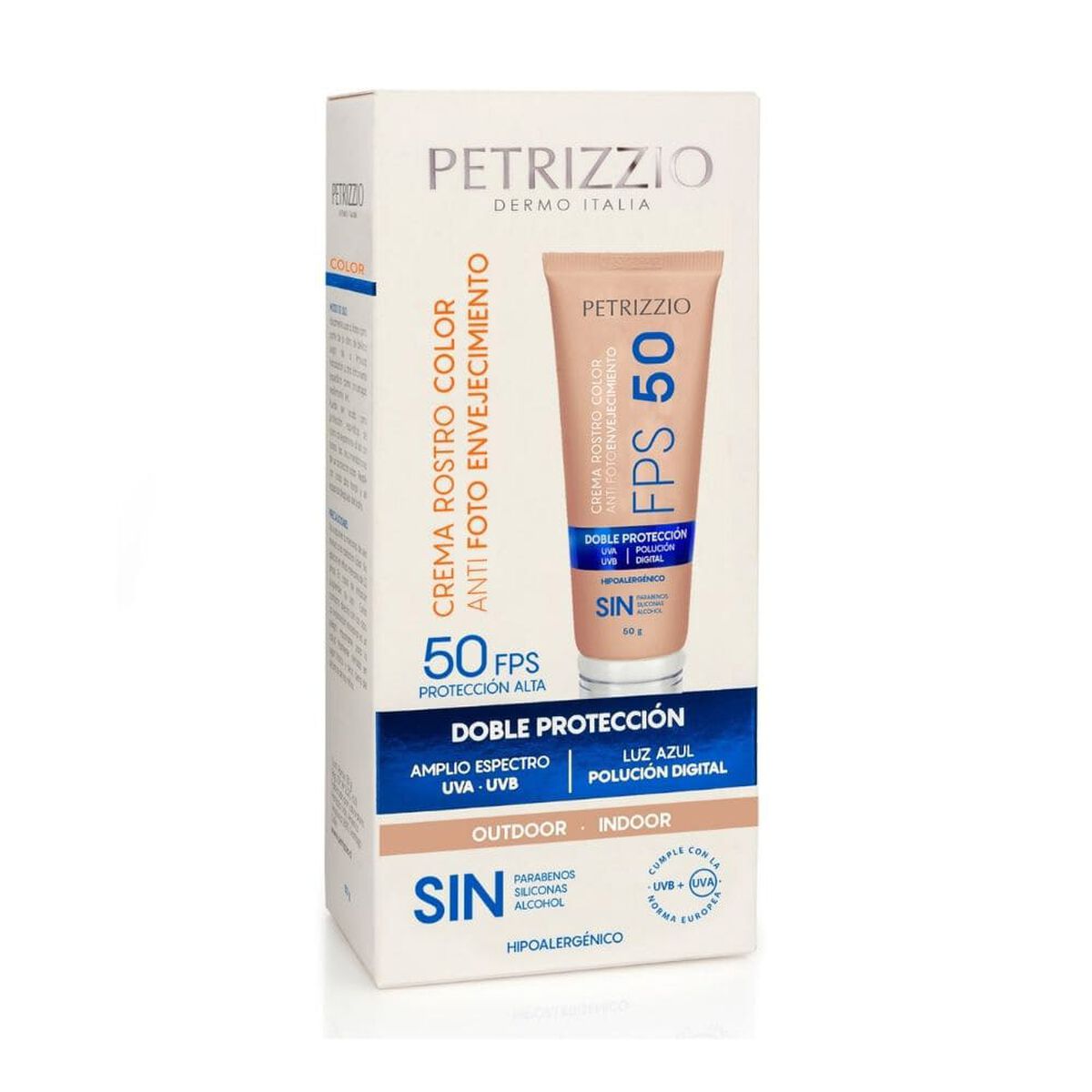 Crema Doble Protección Rostro Color Fps-50/ Luz Azul Petrizzio Dermo