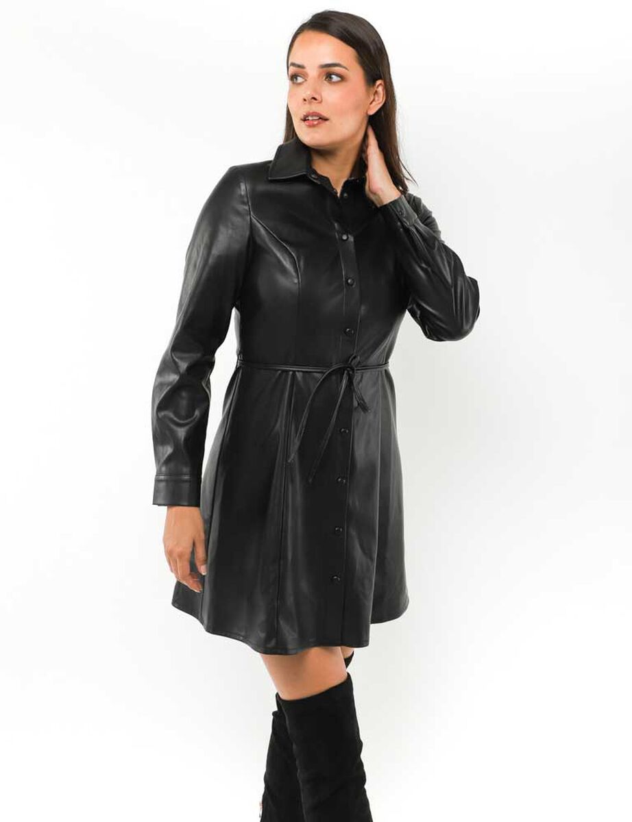 Vestido Corto Ecocuero Manga Larga Mujer Zibel