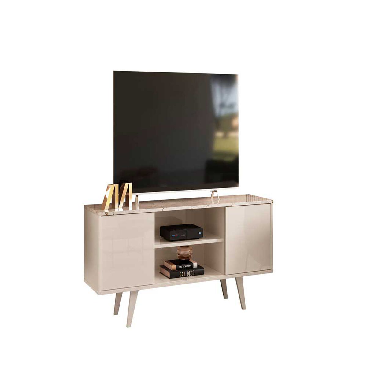 Rack TV Lisboa Altavision Hasta 50" Blanco Marmolado y Blanco