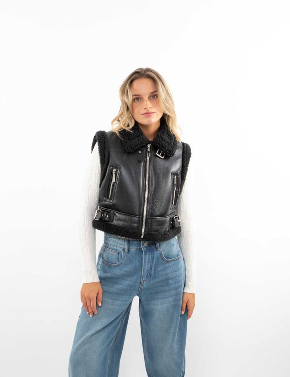 Chaqueta Crop Ecocuero Chiporro Sin Mangas Mujer Icono