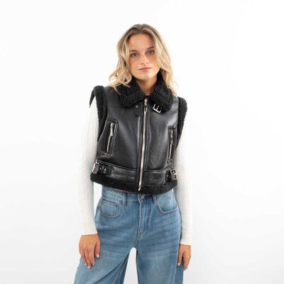 Chaqueta Crop Ecocuero Chiporro Sin Mangas Mujer Icono