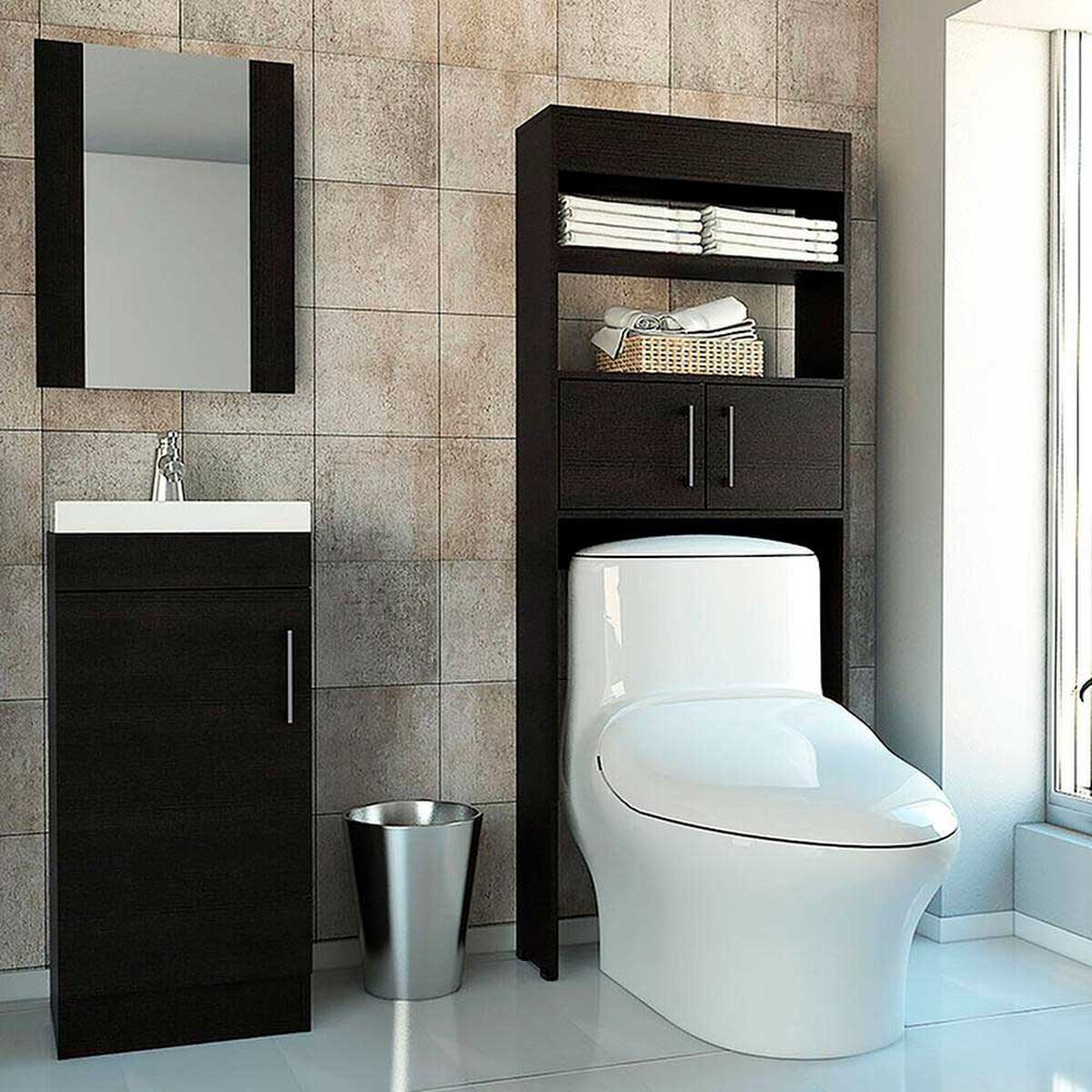 Set Muebles Auxiliar + Lavamanos + Espejo Flotante